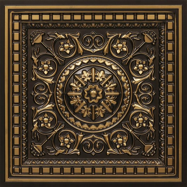 From Plain To Beautiful In Hours Da Vinci Faux Tin/ PVC 24-in x 24-in 10-Pack Antique Gold Coffered Drop Ceiling Tile, 10PK 215ag-24x24-10